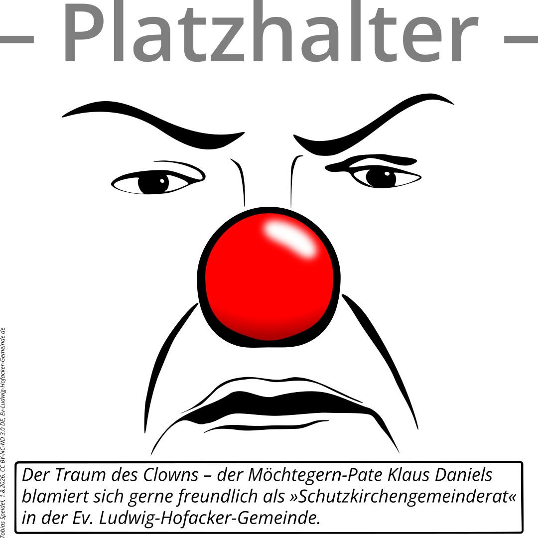 Der Kirchengemeinderat der Ev. Ludwig-Hofacker-Gemeinde Klaus Daniels hält jeweils ein Holzkreuz für Marionetten in beiden Händen. Aber die Fäden an den beiden Holzkreuzen sind abgerissen. Er träumt davon, wie in dem alten Kinofilm »Der Pate« alle Fäden in der Hand zu halten, ärgert sich aber darüber, daß dies in der Realität nicht so funktioniert.